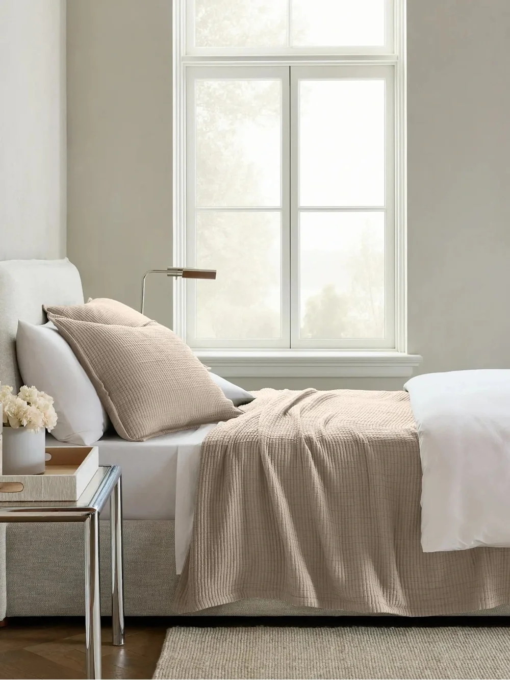 New Quince Organic Ribbed Cotton Coverlet Set King/CalKing MSRP $154 - Sand